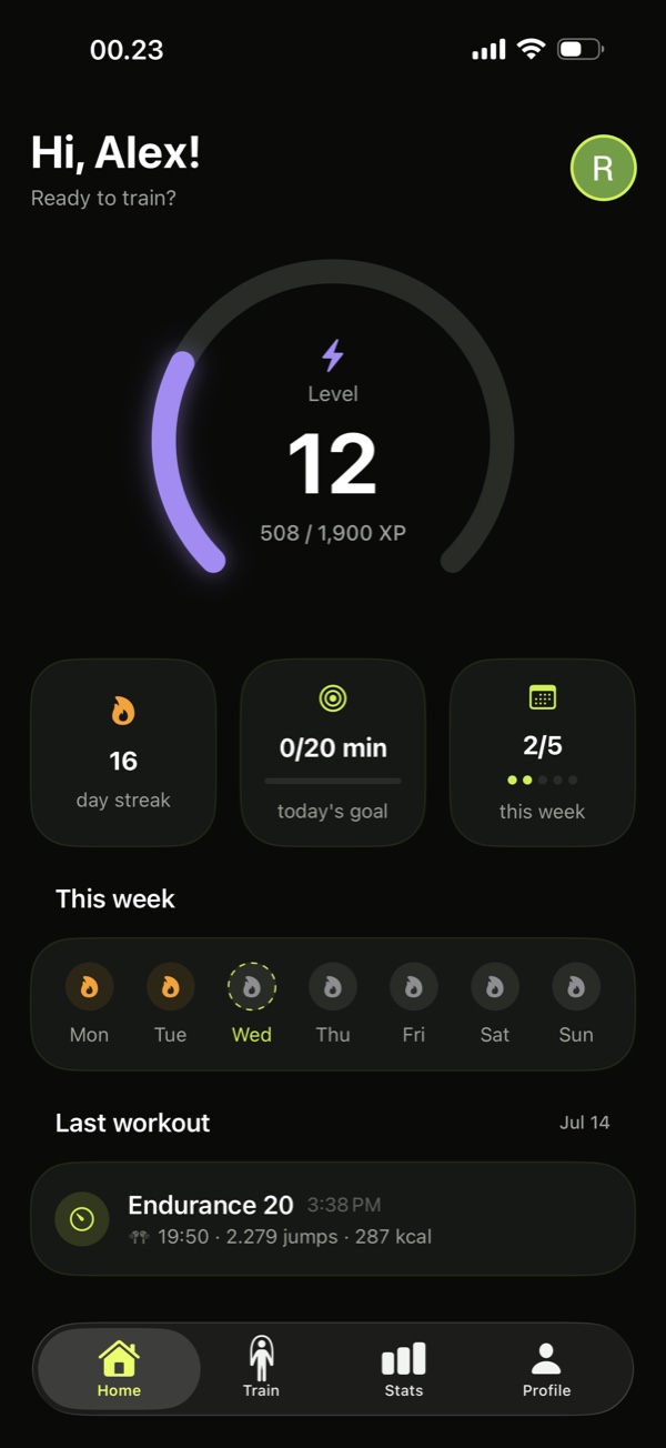RopeFlow home screen